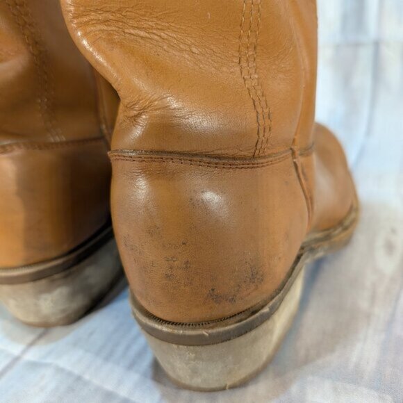 Vintage Tan Leather Safety Toe Pull-On Cowboy Boots with Vibram Soles main image 9